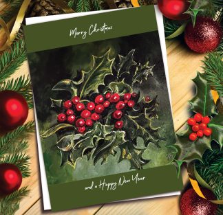 Holly. Christmas Greetings card.