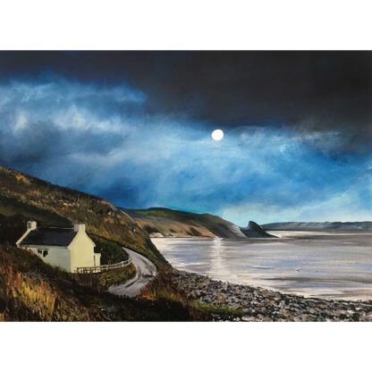 Moonlit Clear Coast, Newgale. Original Painting. - Image 3