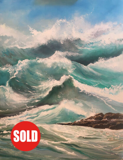 Sea, Spray and Rocks. Original Painting