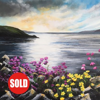 Sea Thrift and Buttercups. Original painting.