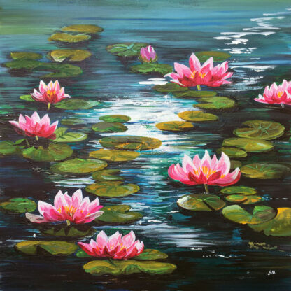 Light on Lilies. Original Painting.