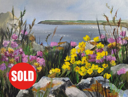 Sea Thrift and Baskets of Gold. Original Painting.