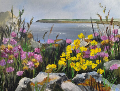 Sea Thrift and Baskets of Gold. Original Painting. - Image 3